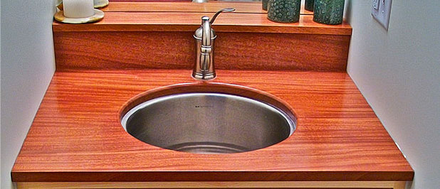 Durable wood countertops for the bathroom.